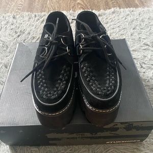 T.U.K Black Suede D-Ring Dino Lug Creeper.